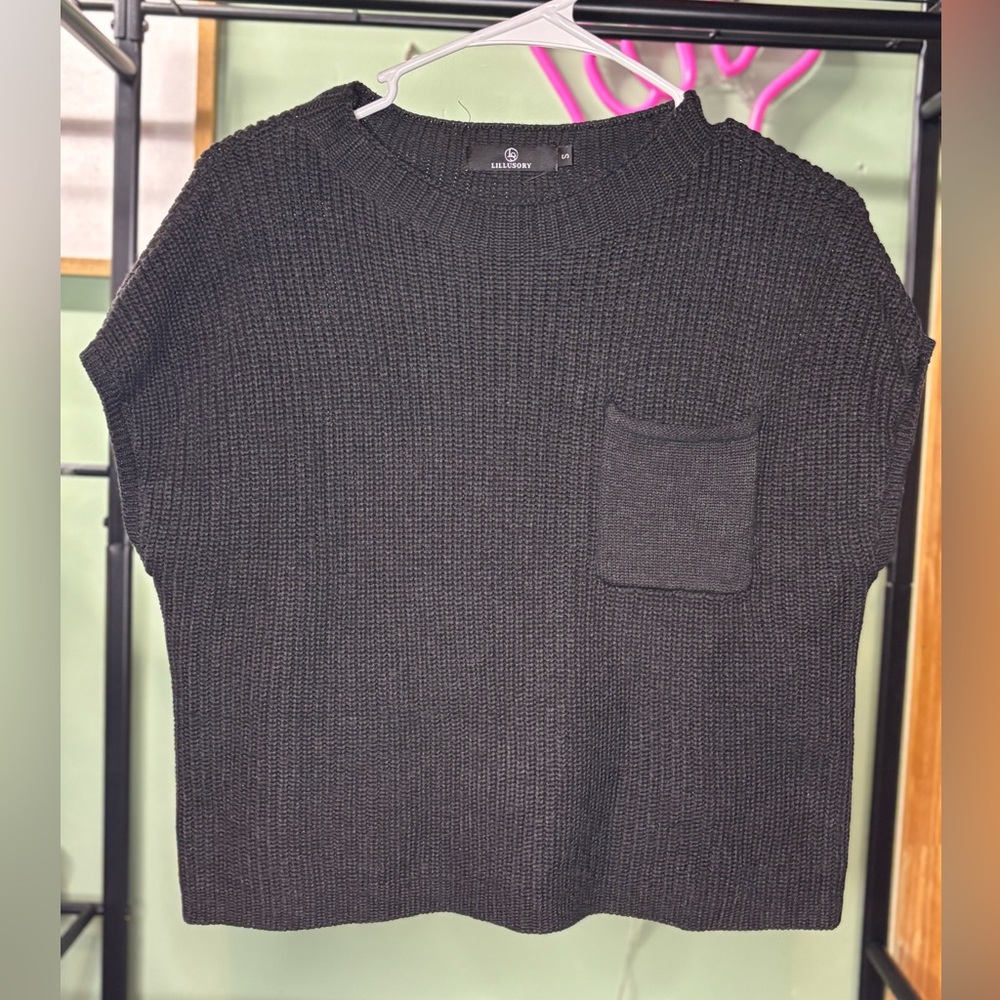 Classic Black Knit Sweater with Pocket